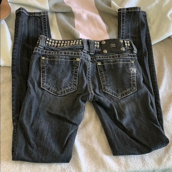 Vintage Y2K Black Studded and Rhinestoned Miss Me Skinny Jeans - Picture 4 of 8